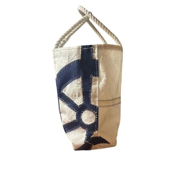 Maine Seabags Sea Large Tote Bag Beachy Nautical Ship Wheel Sailcloth Rope Blue - Picture 2 of 9